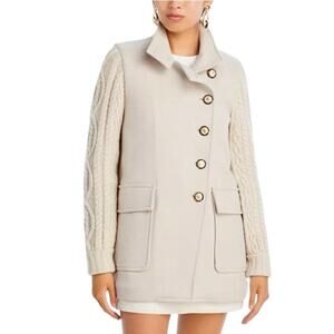 VERONICA BEARD Women’s Verona Wool Blend Cable Knit Sleeve Coat oatmeal-Size XL
